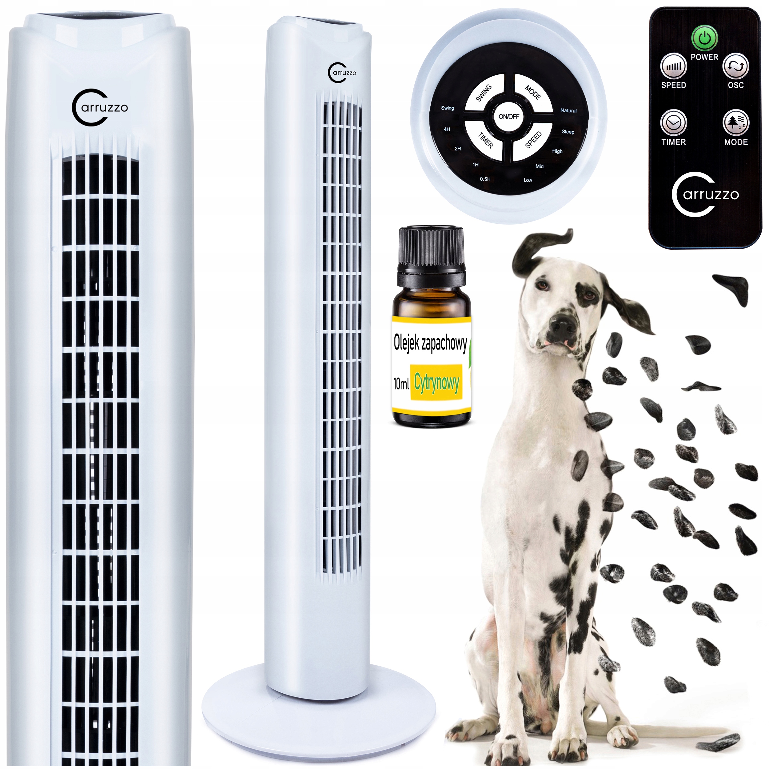 Stĺpový ventilátor Carruzzo, biely ventilátor